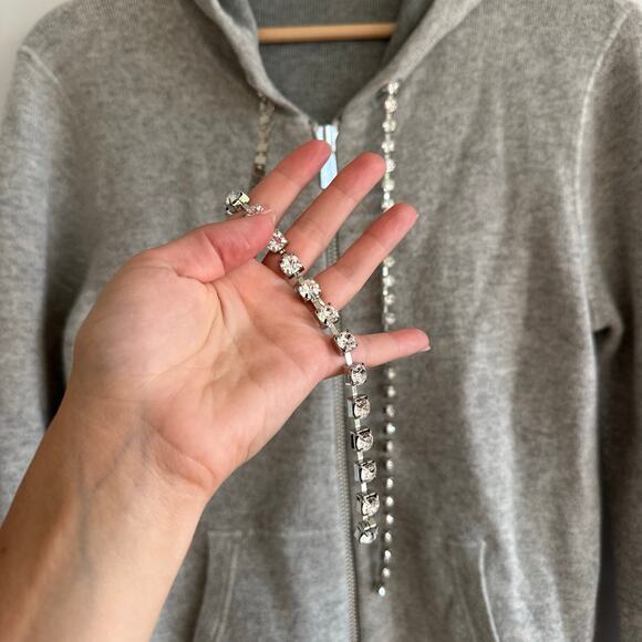 Michael Kors Collection Cashmere Diamanté-Cord Zip Hoodie Sweater Gray M - Picture 6 of 7